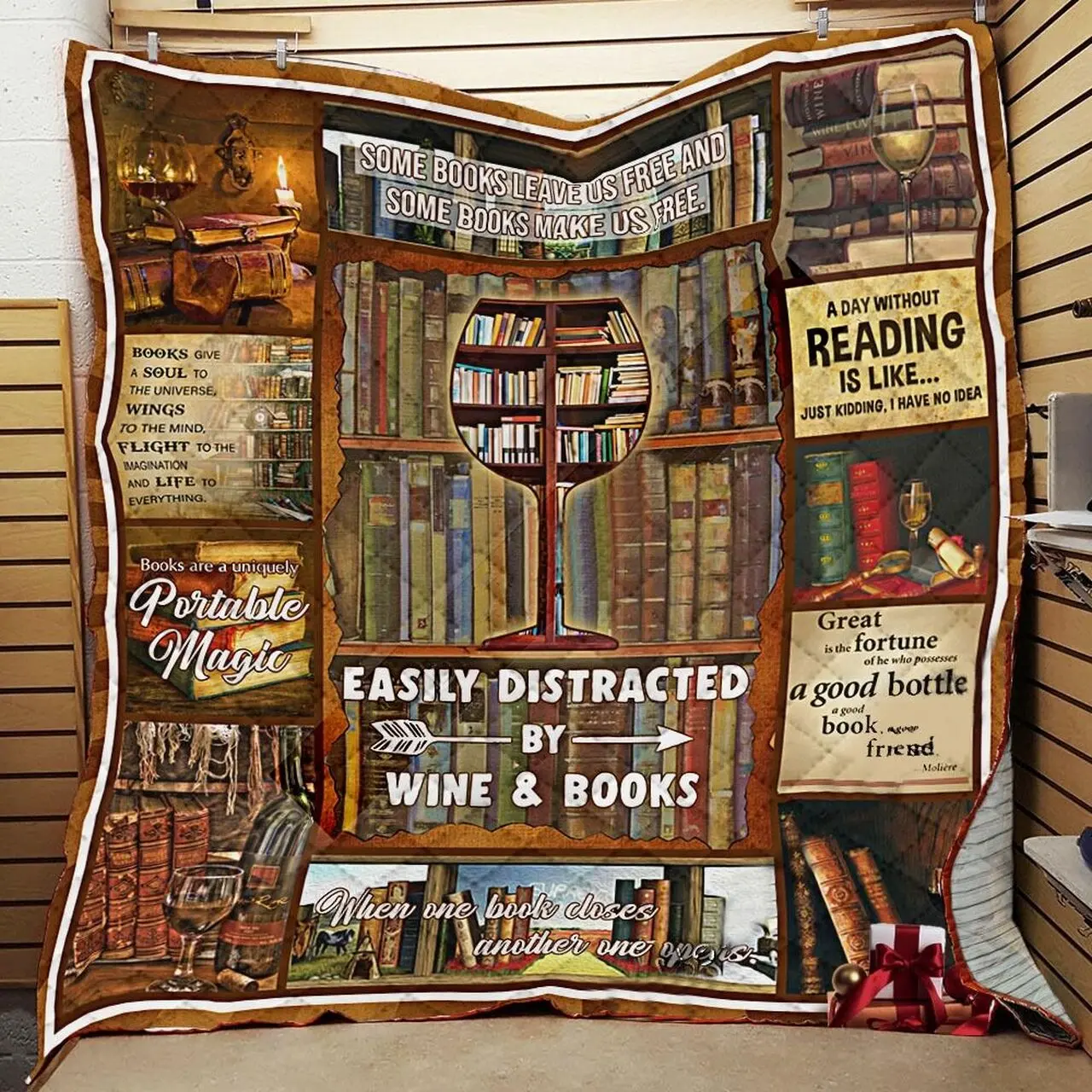 Easily Distracted By Wine And Books Quilt Blanket Great Customized Blanket Gifts For Birthday Christmas Thanksgiving and Home Decor