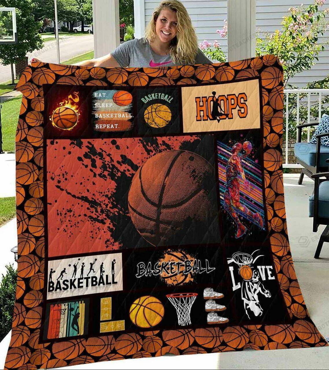 Eat Sleep Basketball Repeat Quilt Blanket Great Customized Blanket Gifts For Birthday Christmas Thanksgiving and Home Decor