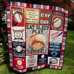 Eat Sleep Play Baseball Quilt Blanket Great Customized Blanket Gifts For Birthday Christmas Thanksgiving and Home Decor