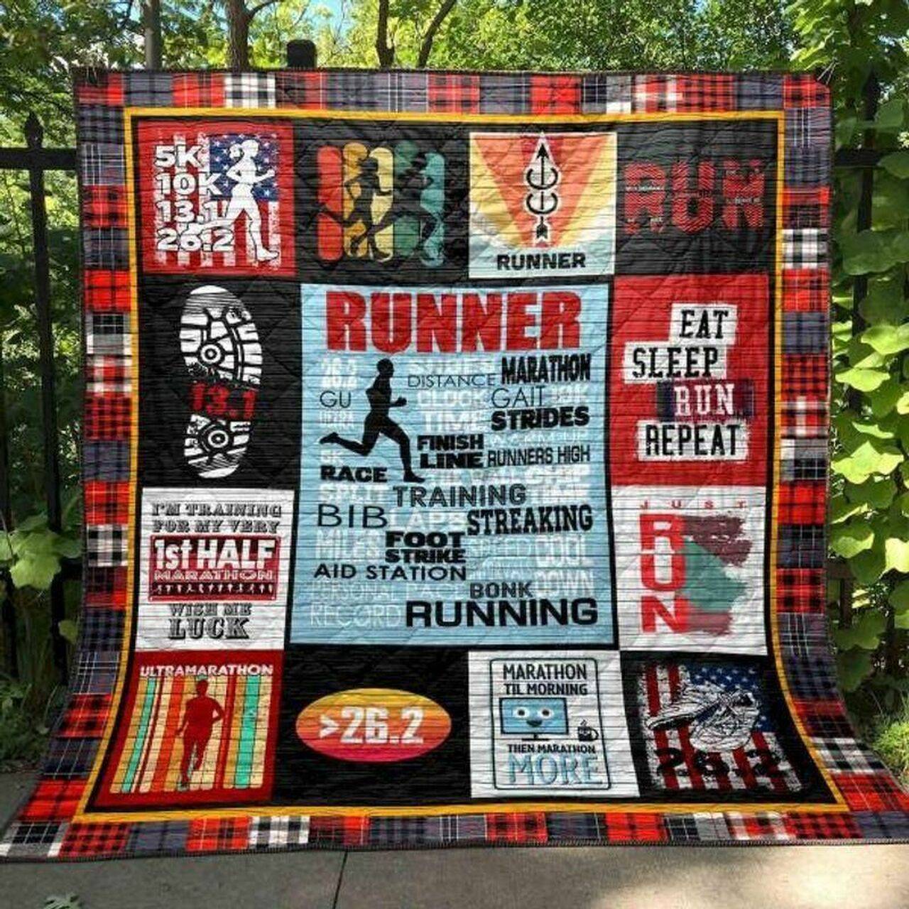 Eat Sleep Run Repeat Quilt Blanket Great Customized Blanket Gifts For Birthday Christmas Thanksgiving and Home Decor