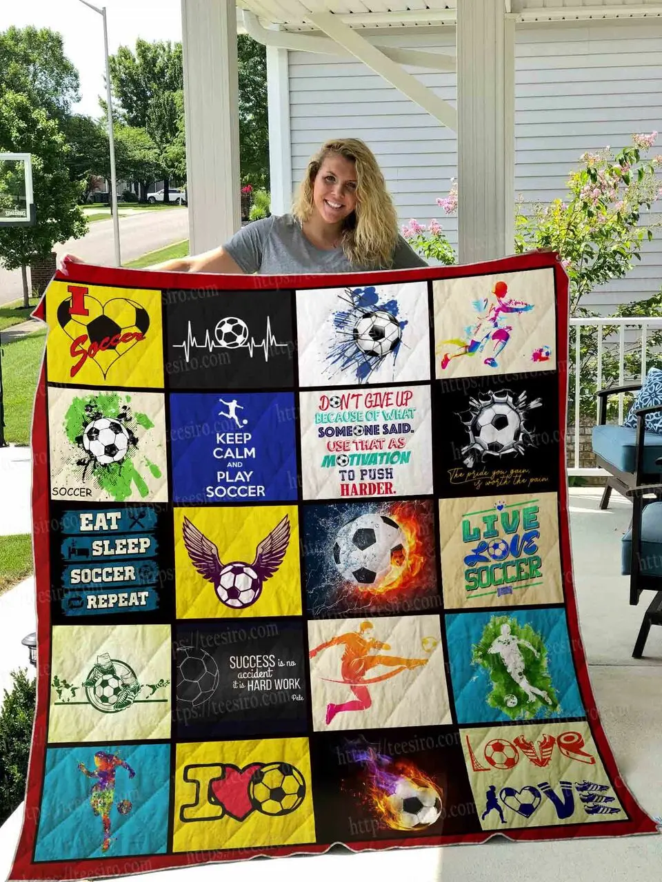 Eat Sleep Soccer Repeat Quilt Blanket Great Customized Blanket Gifts For Birthday Christmas Thanksgiving and Home Decor