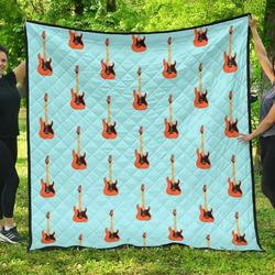 Electric Guitar Pattern Light Blue Background DHCDHC DT1910 Quilt Blanket and Home Decor
