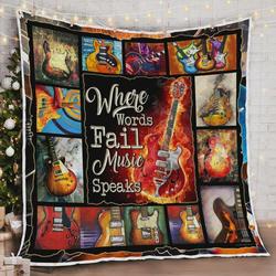 Electric Guitar Where Words Fail Music Speaks Quilt Blanket Great Customized Blanket Gifts For Birthday Christmas Thanksgiving and Home Decor