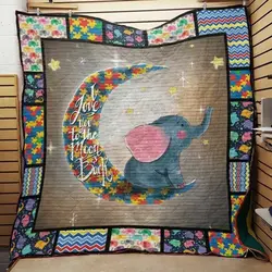 Elephant Autism I Love You To The Moon And Back Quilt Blanket Great Customized Blanket Gifts For Birthday Christmas Thanksgiving and Home Decor