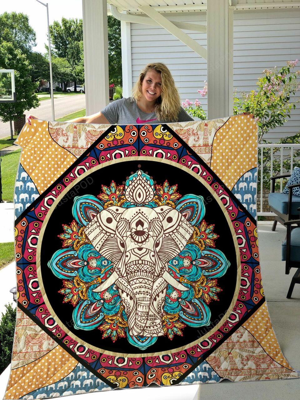 Elephant Colorful Mandala Pattern Quilt Blanket Great Customized Gifts For Birthday Christmas Thanksgiving Perfect Gifts For Elephant Lover and Home Decor