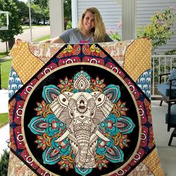 Elephant Colorful Mandala Pattern Quilt Blanket Great Customized Gifts For Birthday Christmas Thanksgiving Perfect Gifts For Elephant Lover and Home Decor