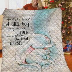Elephant Family And She Loved A Little Boy Very Much Quilt Blanket Great Customized Gifts For Birthday Christmas Thanksgiving and Home Decor