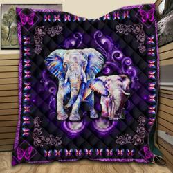 Elephant Floral Frame Purple LK59 NTTH011298 3D Customized Quilt and Home Decor