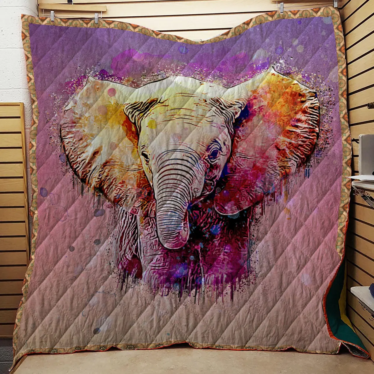 Elephant Watercolor Quilt and Home Decor
