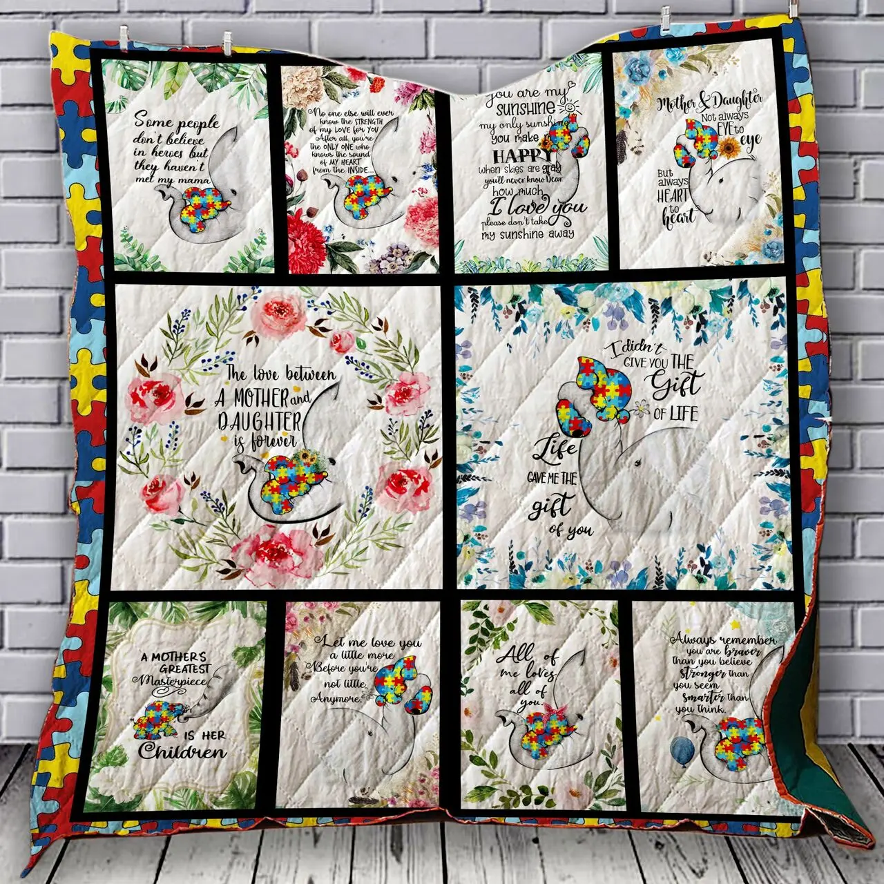 Elephants Mom And Daughter Quilt Blanket A163 and Home Decor