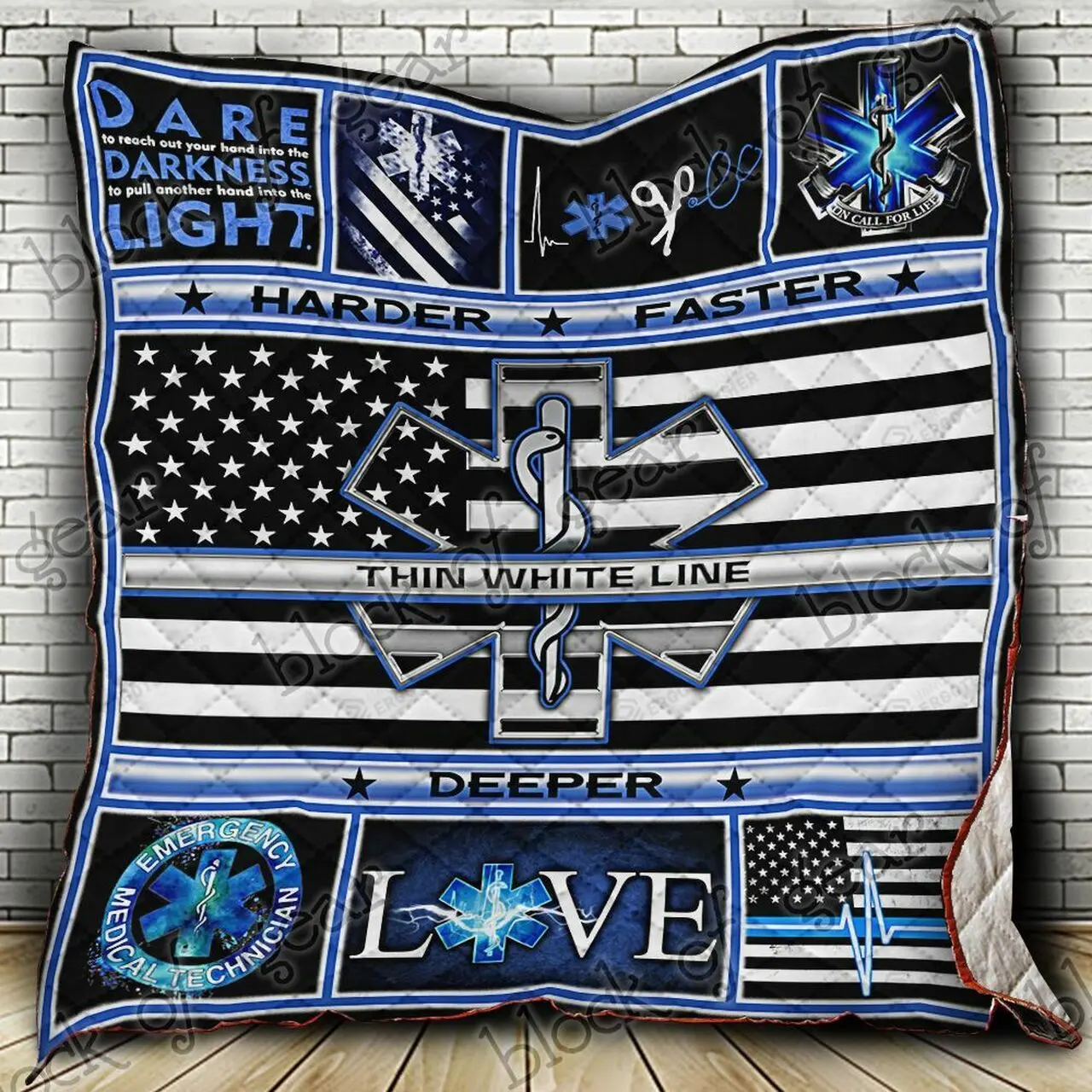 Emt Thin White Line Flag Quilt Blanket and Home Decor