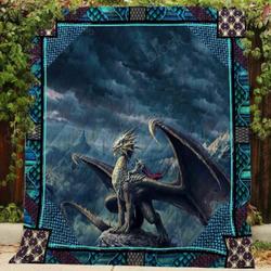 Epic Blue Dragon And Knight Blanket Kc1707 Quilt and Home Decor