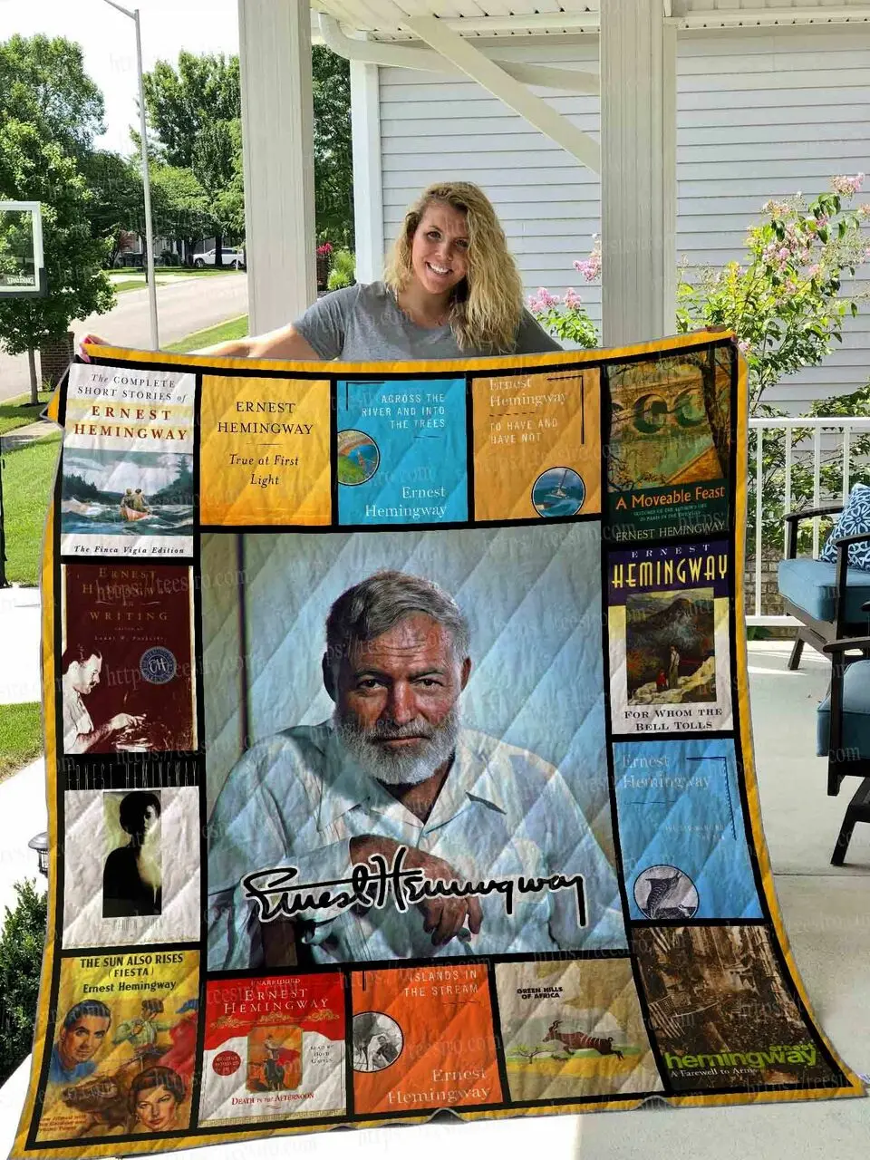 Ernest Hemingway Quilt Blanket 01 and Home Decor