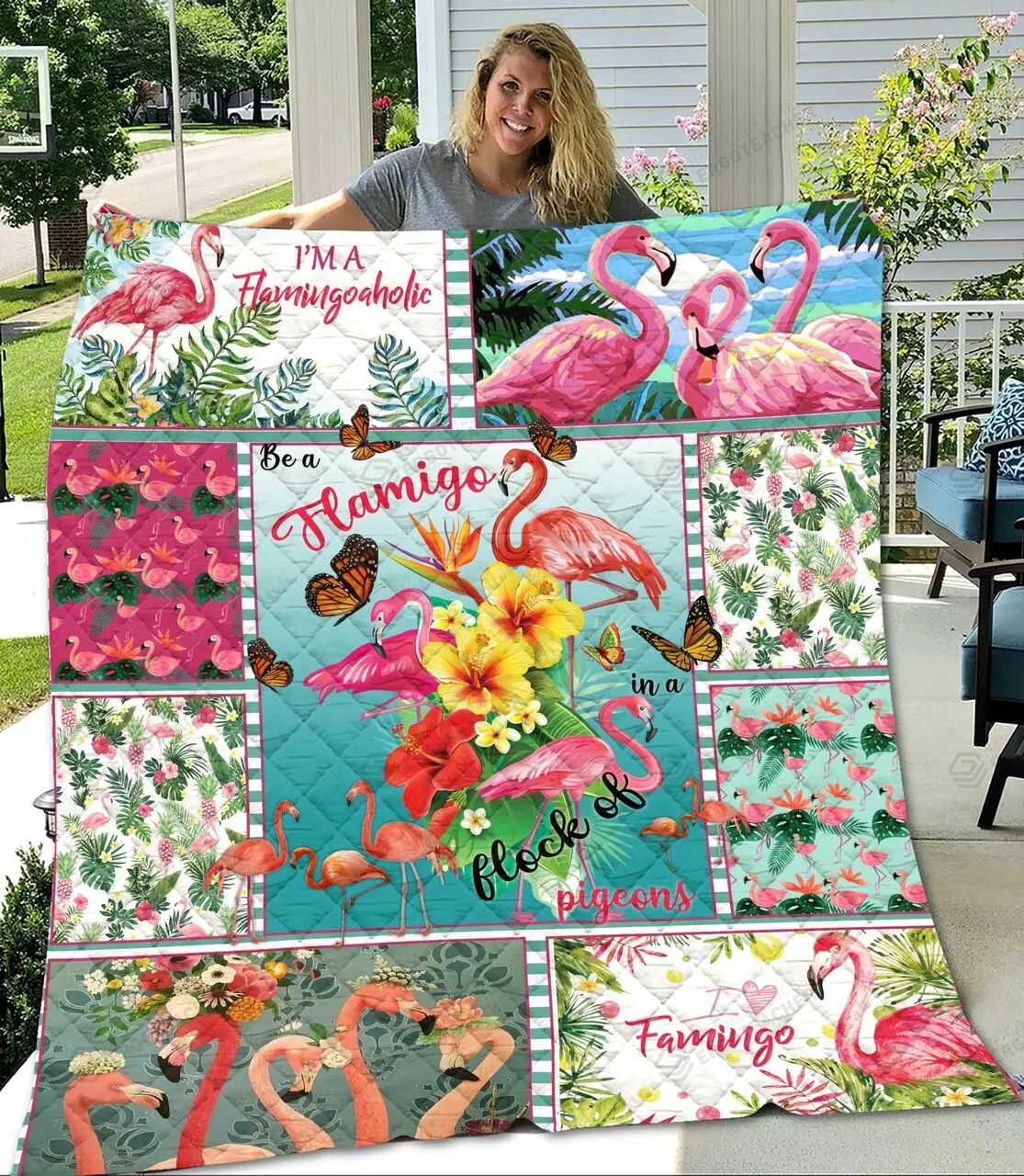 Fabulous Flamingo Bless Myself Quilt Blanket Great Customized Blanket Gifts For Birthday Christmas Thanksgiving and Home Decor