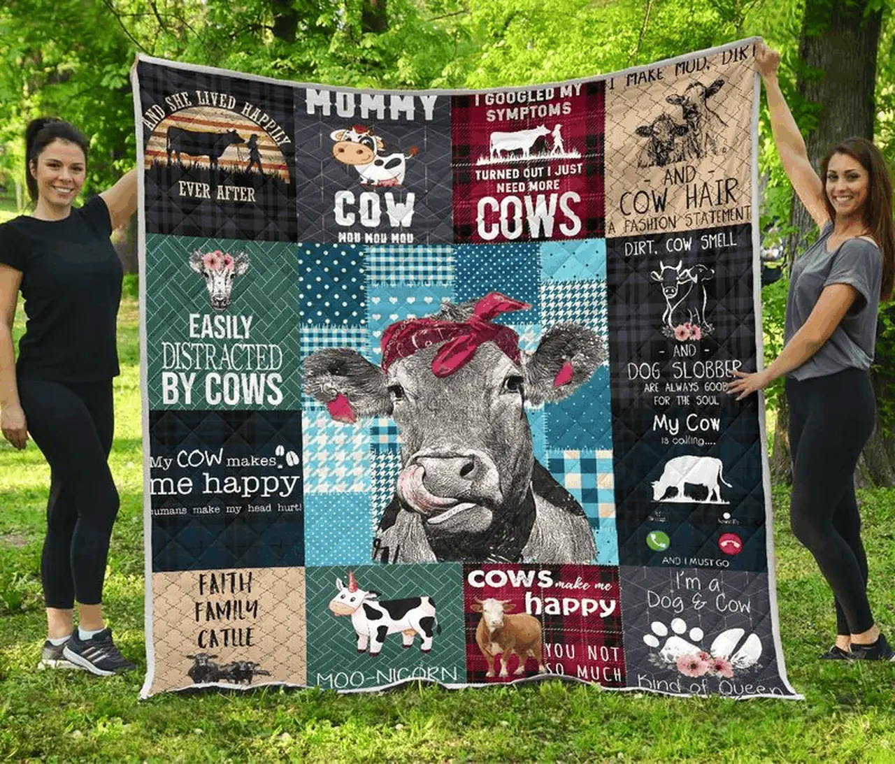 Farm Animal Cow Pattern Quilt Jkp and Home Decor