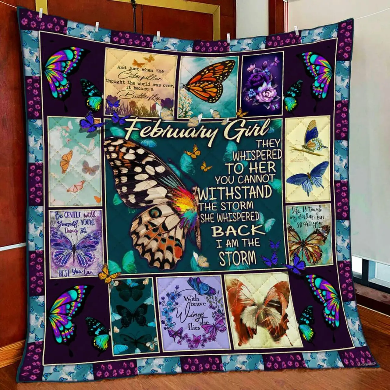 February Girl Butterfly Quilt Blanket and Home Decor