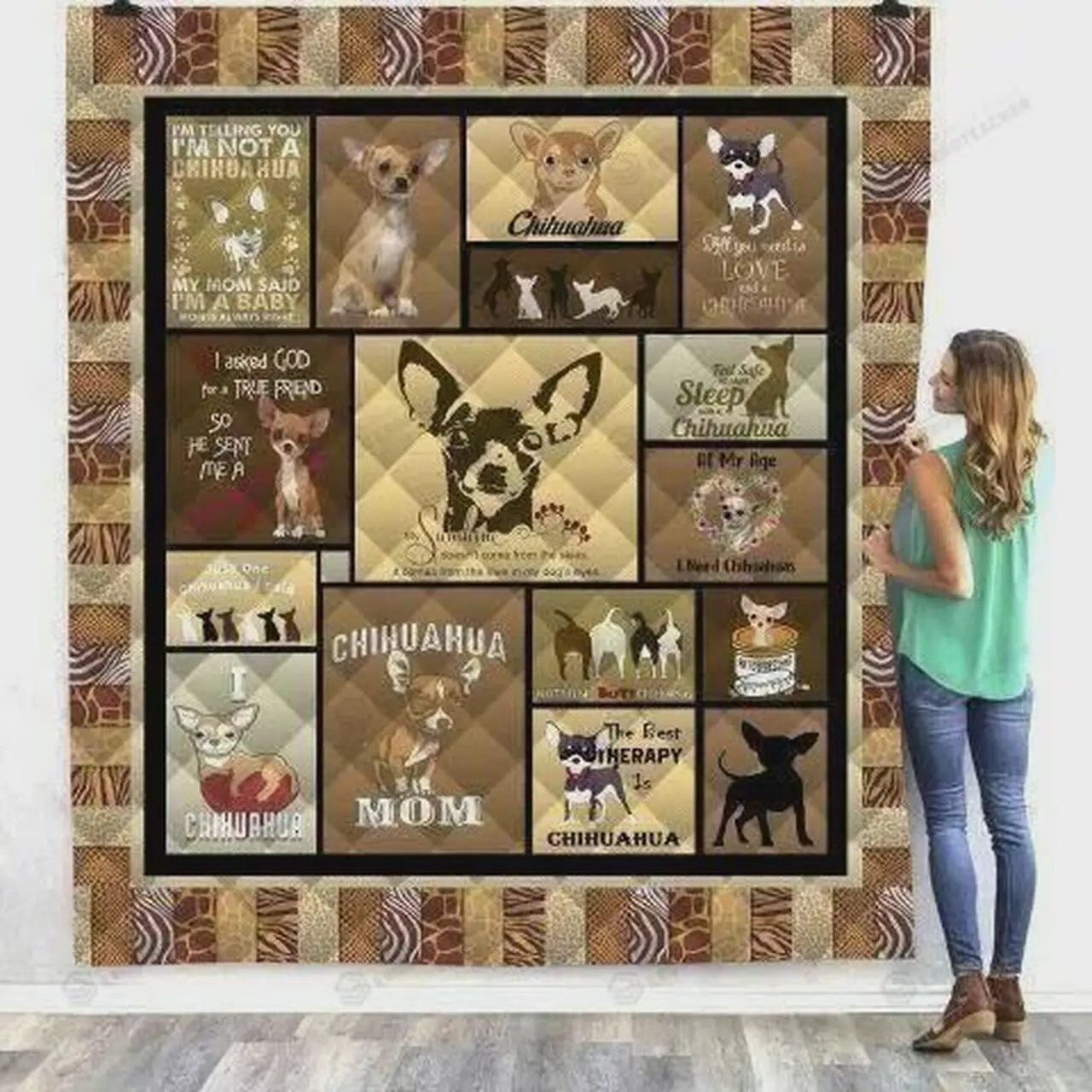 Feel Safe At Night Sleep With A Chihuahua Quilt Blanket Great Customized Blanket Gifts For Birthday Christmas Thanksgiving and Home Decor