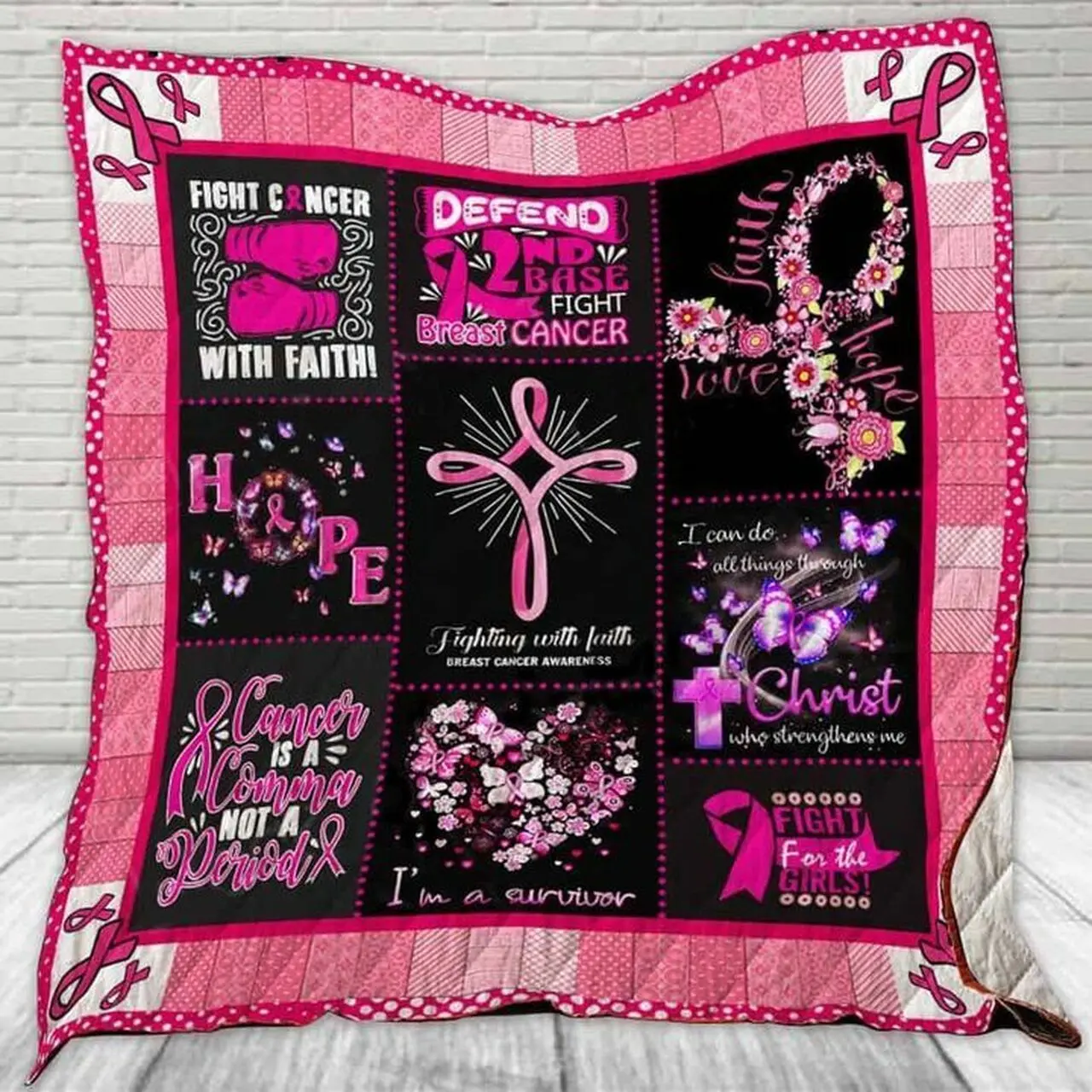 Fighting With Faith Fight For The Girls Quilt Blanket Great Customized Blanket Gifts For Birthday Christmas Thanksgiving and Home Decor