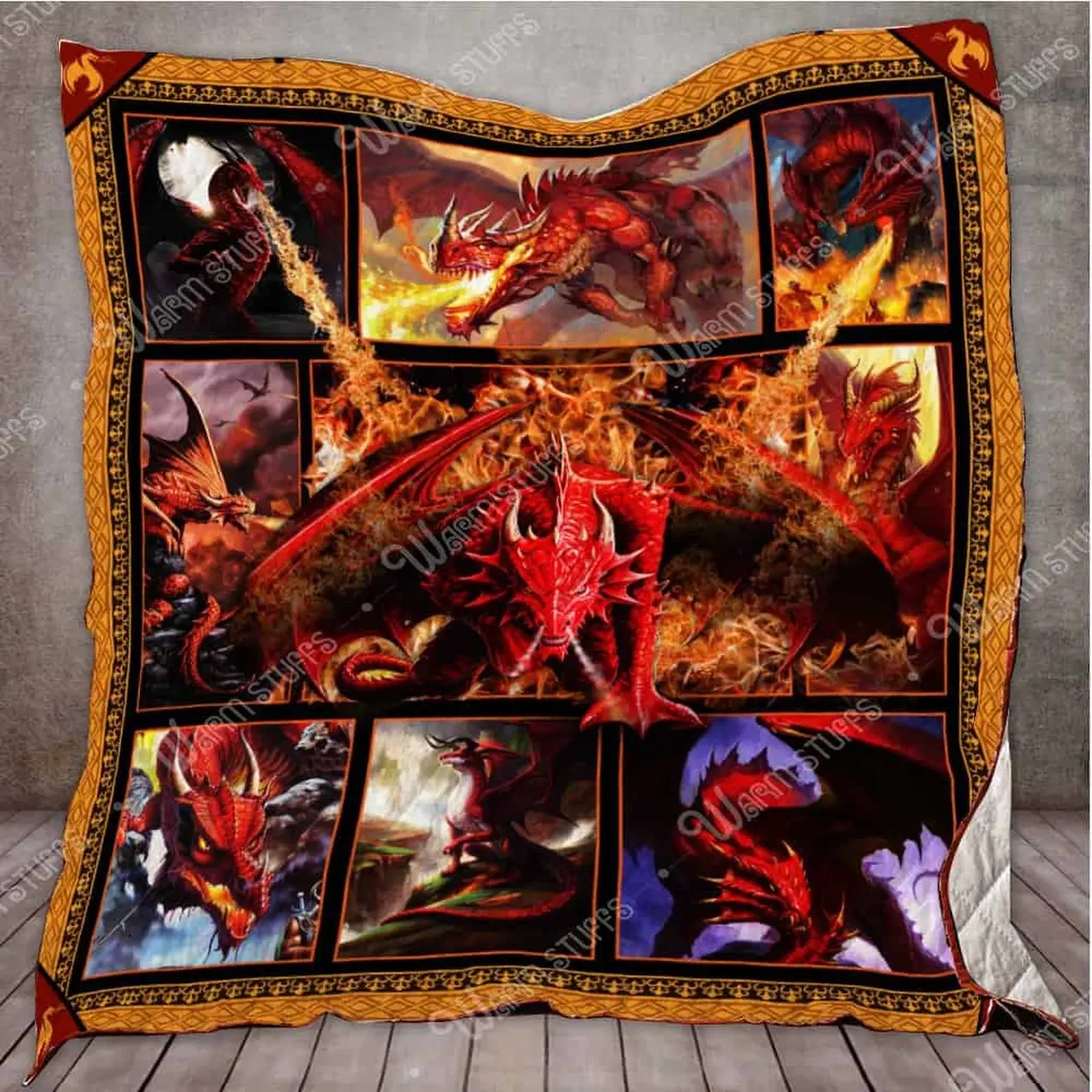 Fire Red Dragon Washable Quilt and Home Decor