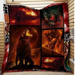 Fire Wolves Quilt Blanket Great Customized Blanket Gifts For Birthday Christmas Thanksgiving and Home Decor