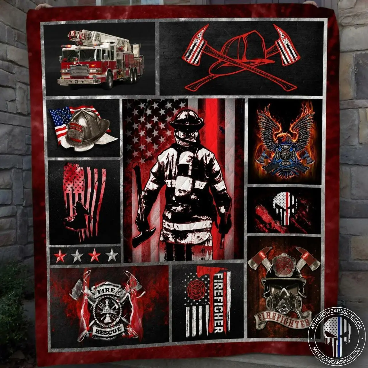 Firefighter Art Images Frames Blanket Quilt and Home Decor