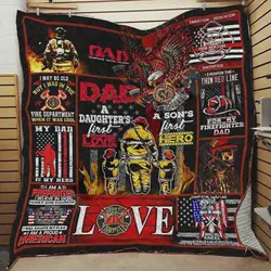Firefighter Dad In My Heart Quilt Blanket Great Customized Blanket Gifts For Birthday Christmas Thanksgiving and Home Decor