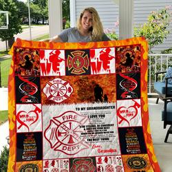 Firefighter  To My Granddaughter  Love Grandpa Quilt and Home Decor