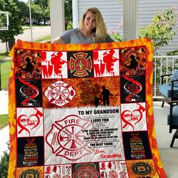 Firefighter - To My Grandson - Love Grandmom Quilt and Home Decor