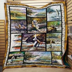 Fishing Watercolor Washable Handmade Quilt 1312-02 and Home Decor
