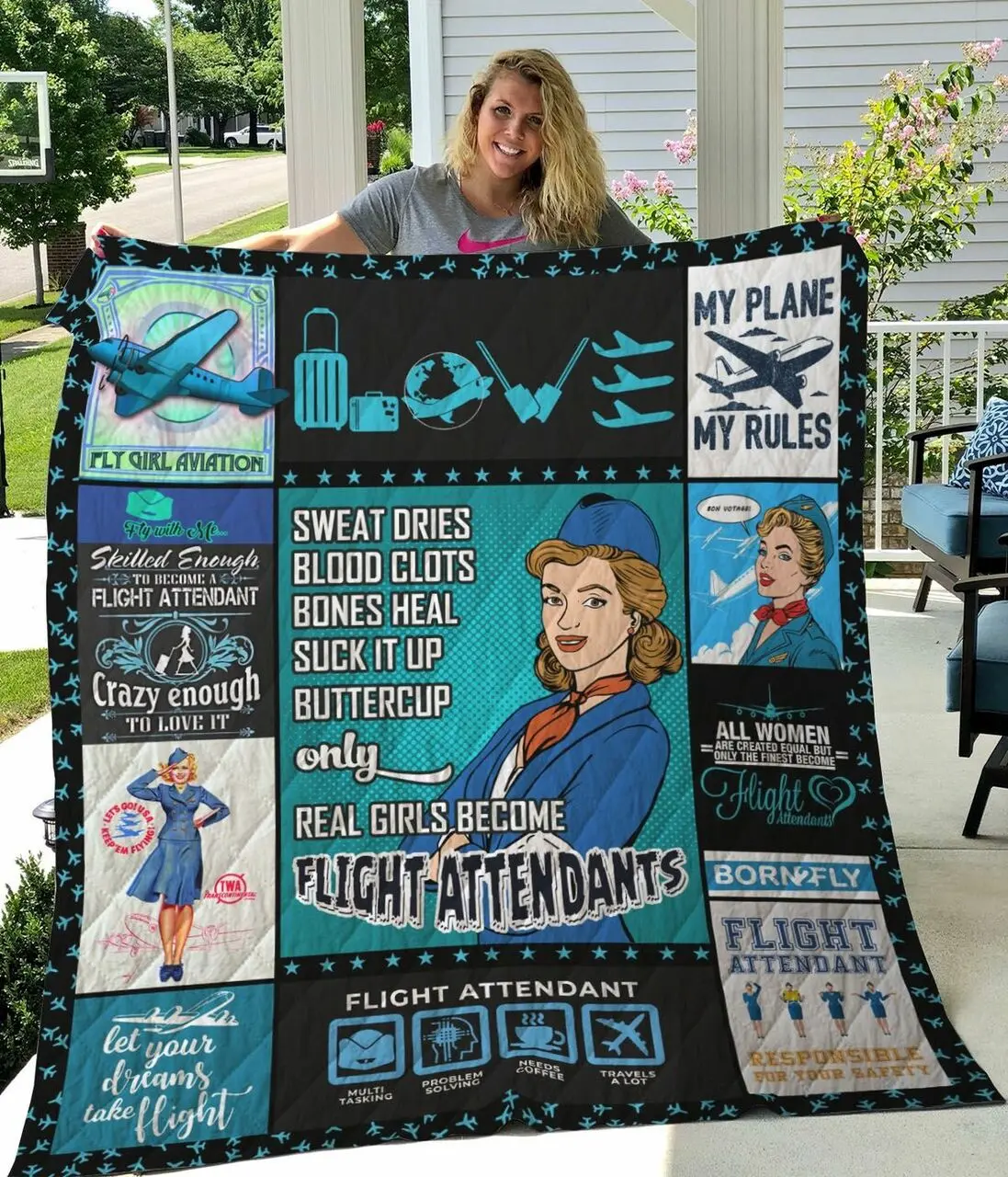 Flight Attendant Let Your Dreams Take Flight Quilt Blanket Great Customized Blanket Gifts For Birthday Christmas Thanksgiving and Home Decor