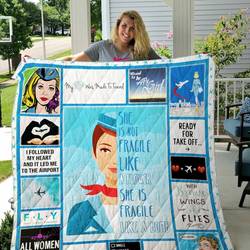 Flight Attendants SheS Not Fragile Like A Flower SheS Fragile Like A Bomb Quilt Blanket Great Customized Blanket Gifts For Birthday Christmas Thanksgiving and Home Decor