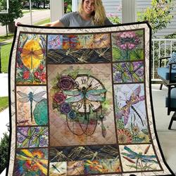 Floral Dragonfly On Roman Watch Quilt Blanket Great Customized Blanket Gifts For Birthday Christmas Thanksgiving and Home Decor