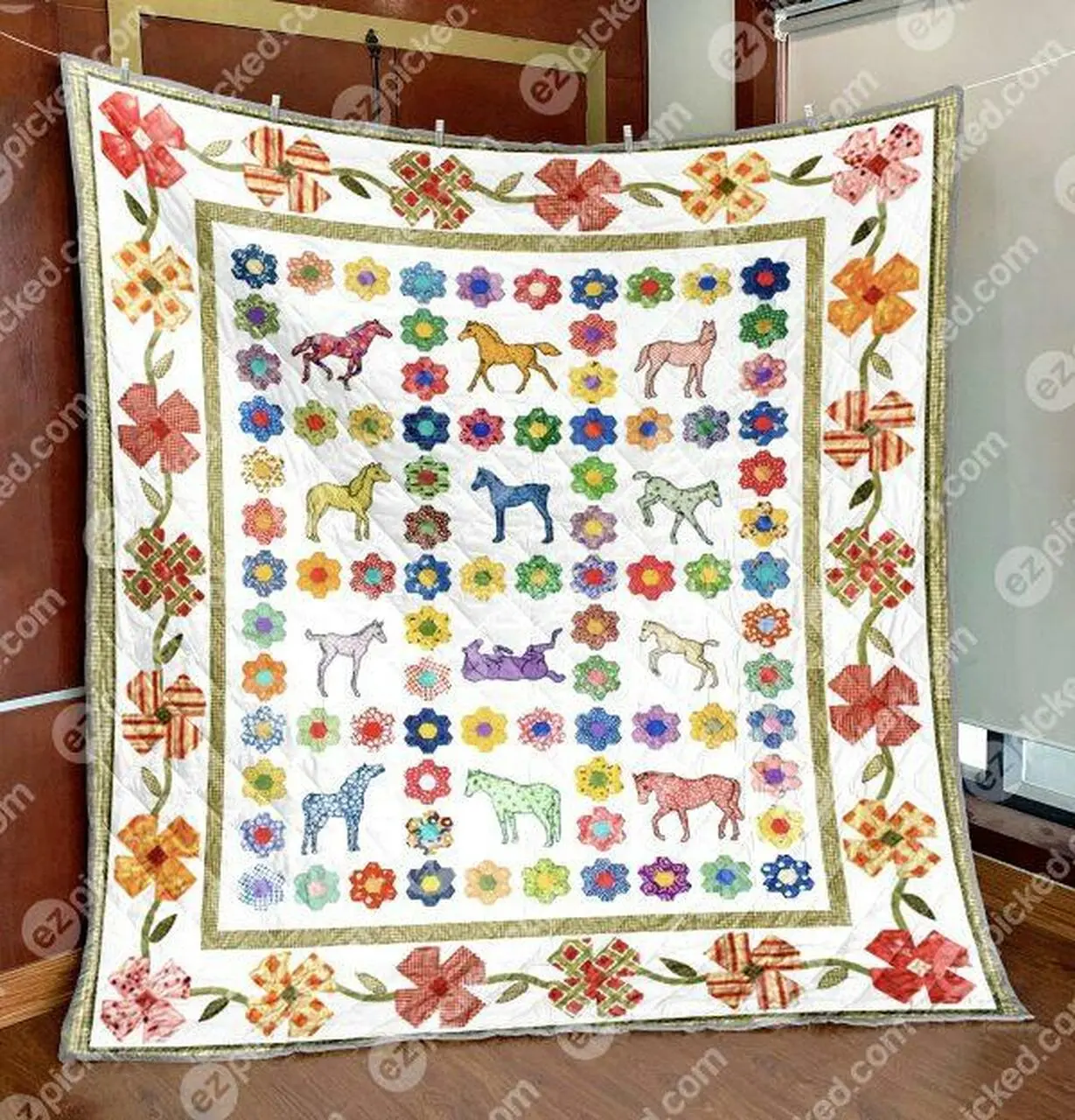 Floral Horse Quilt Blanket Yhl3 Quilt and Home Decor