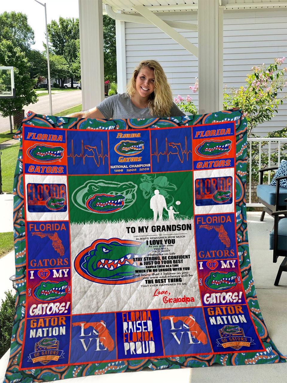 Florida Gators - To My Grandson - Love Grandpa Quilt and Home Decor