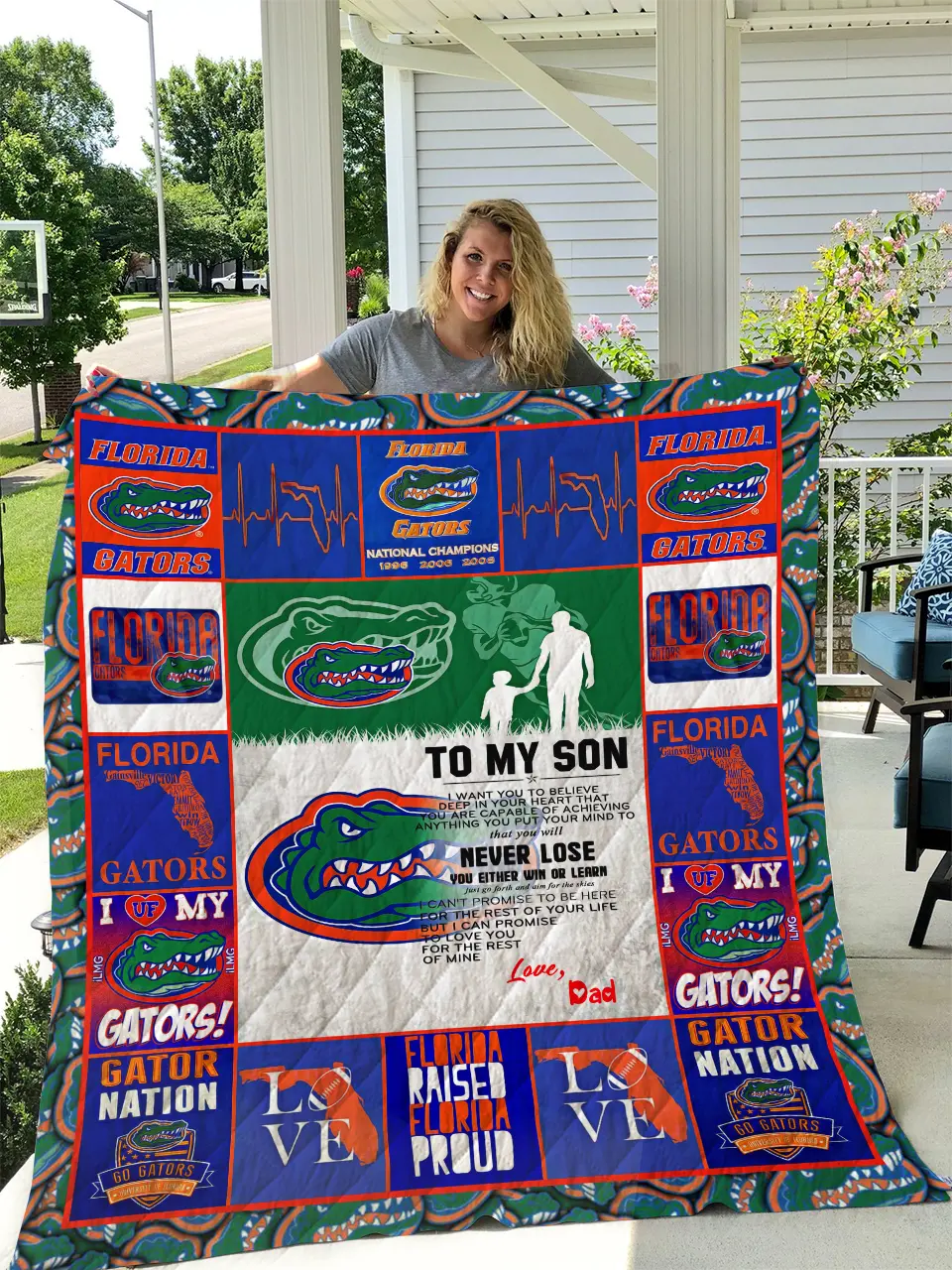 Florida Gators - To My Son - Love Dad Quilt and Home Decor