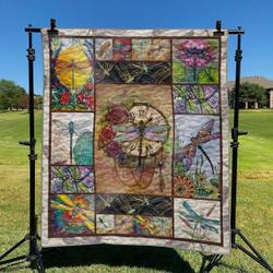 Flower Dragonfly DHCCNA0909 Quilt Blanket and Home Decor