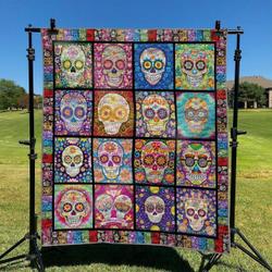 Flower Skull DHCCNA0909 Quilt Blanket and Home Decor