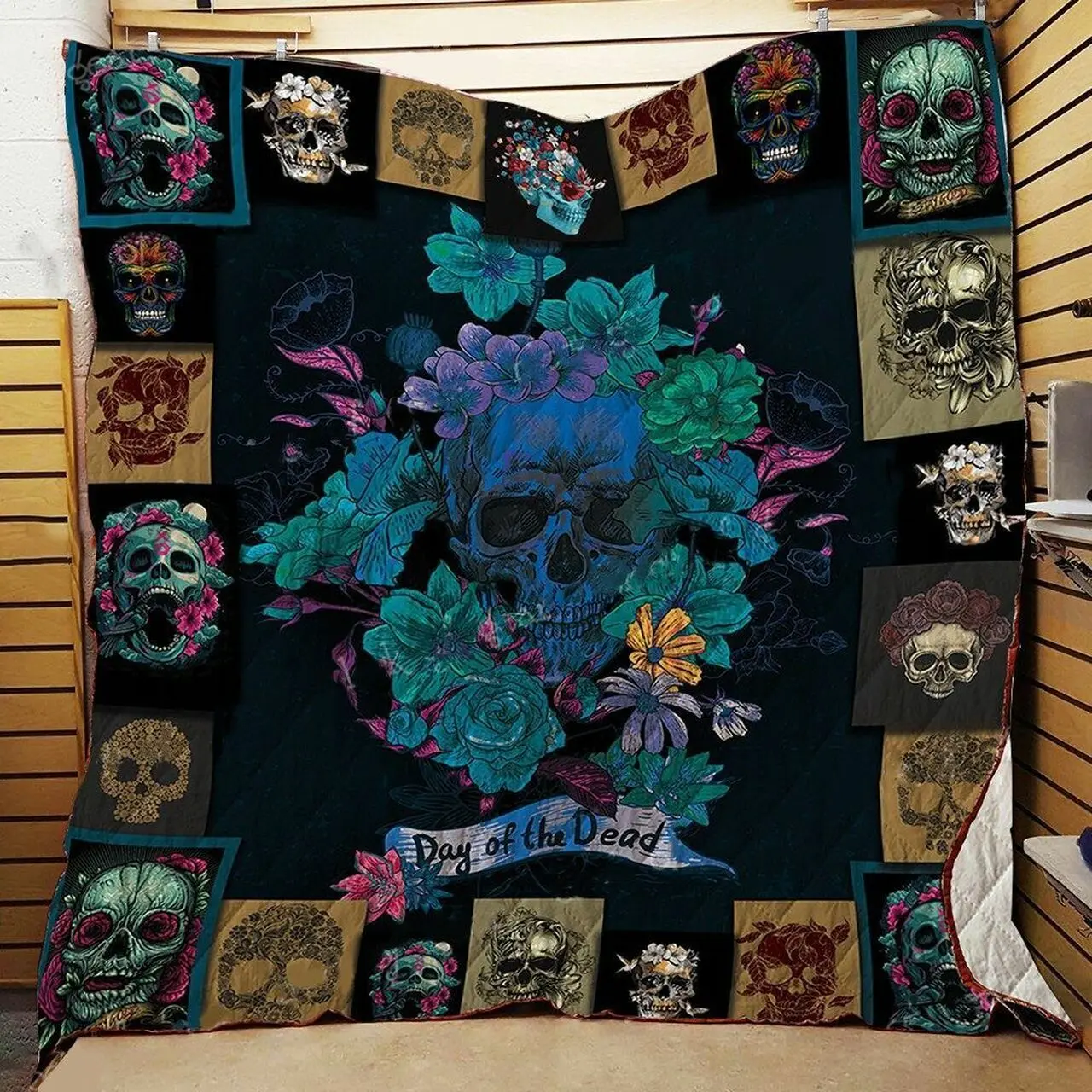 Flowery Skull Gothic Quilt Blanket ABC07113936 and Home Decor