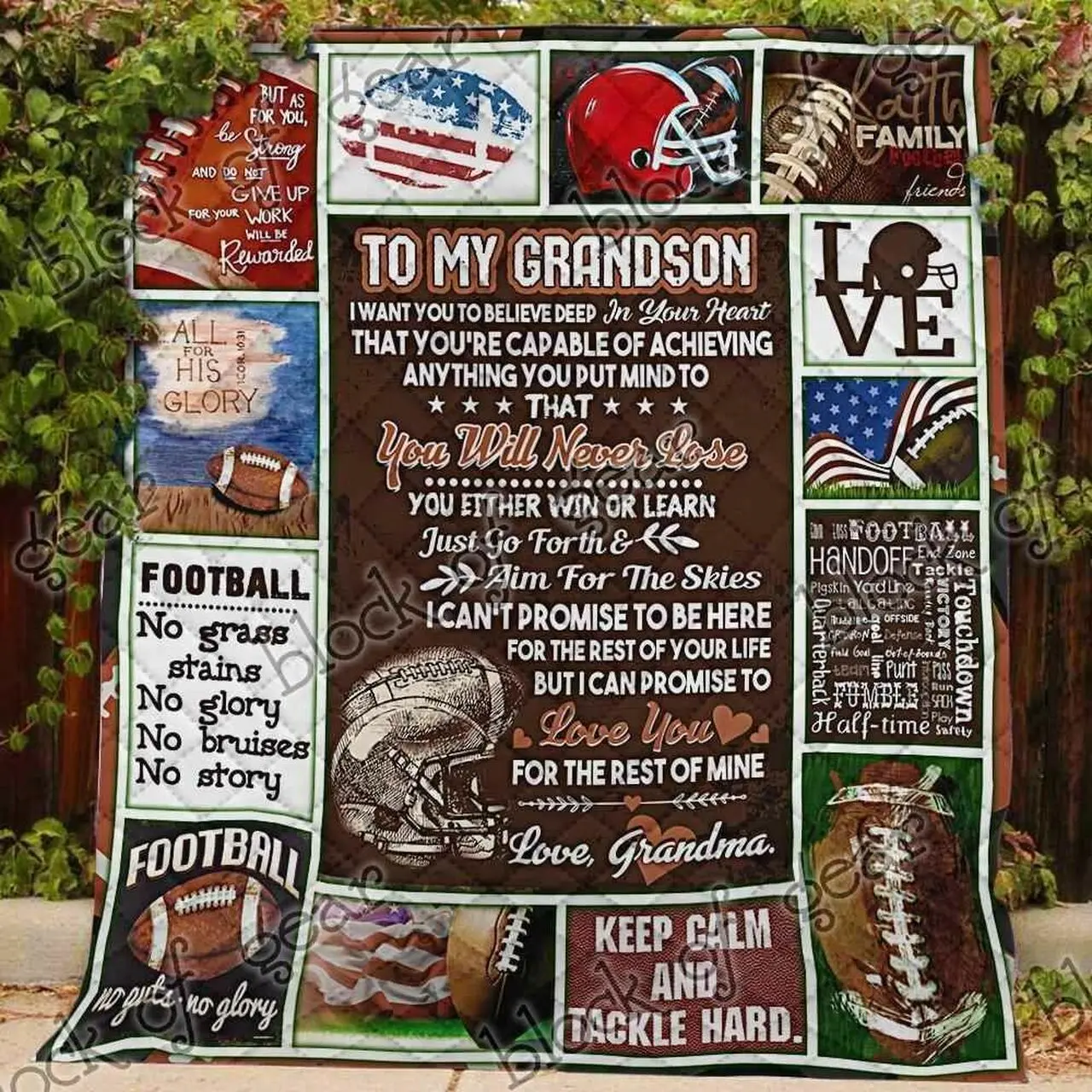 Football Grandson Love Grandma Blanket Kc1307 Quilt and Home Decor