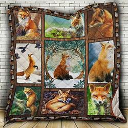 Fox In The Forest Quilt Blanket Great Customized Blanket Gifts For Birthday Christmas Thanksgiving and Home Decor