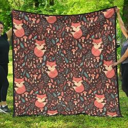 Fox Leaves Mushroom Pattern DHCDHC DT1910 Quilt Blanket and Home Decor