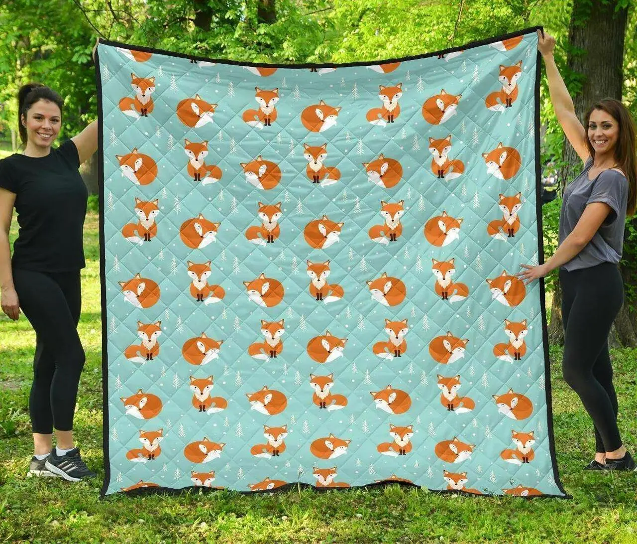 Fox Pattern Blue B Ackground DHCDHC DT1910 Quilt Blanket and Home Decor