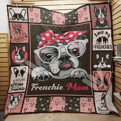 French Bulldog Frenchie Mom Quilt Blanket Great Customized Blanket Gifts For Birthday Christmas Thanksgiving and Home Decor