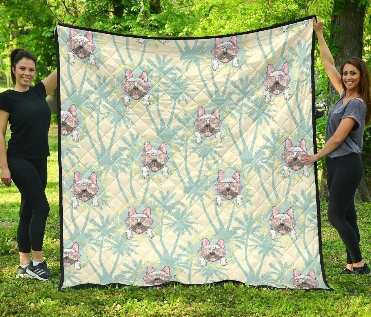 French Bulldog Hawaii Blackground DHCDHC DT1910 Quilt Blanket and Home Decor