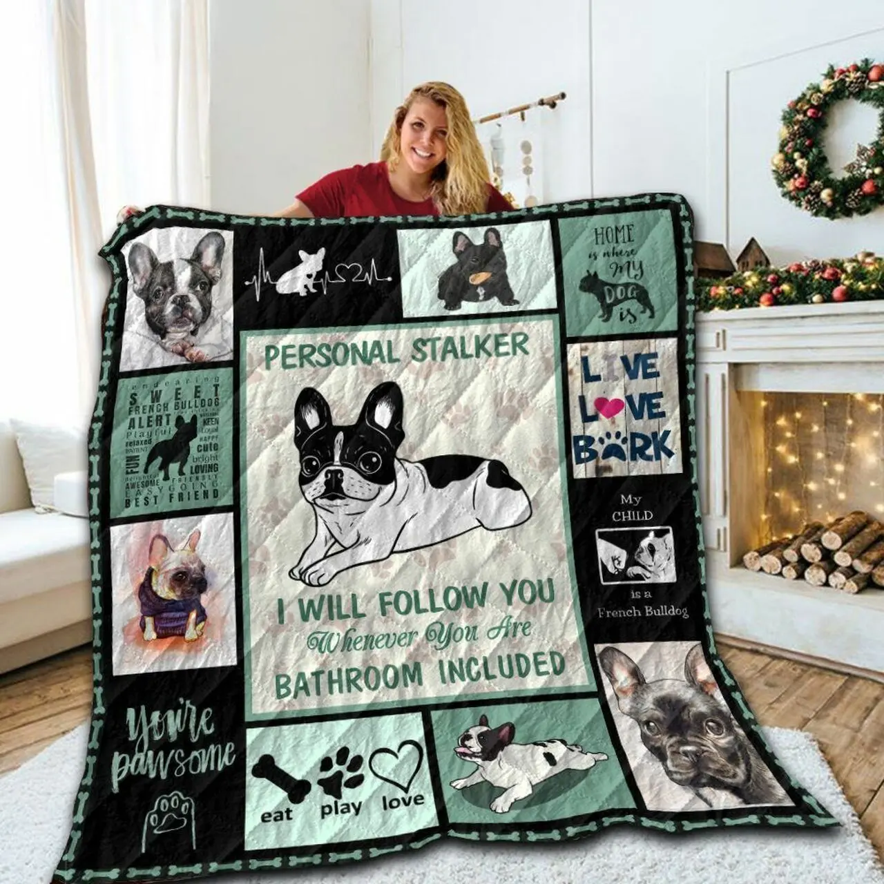 French Bulldog In Love Quilt Blanket ABC06011080 and Home Decor