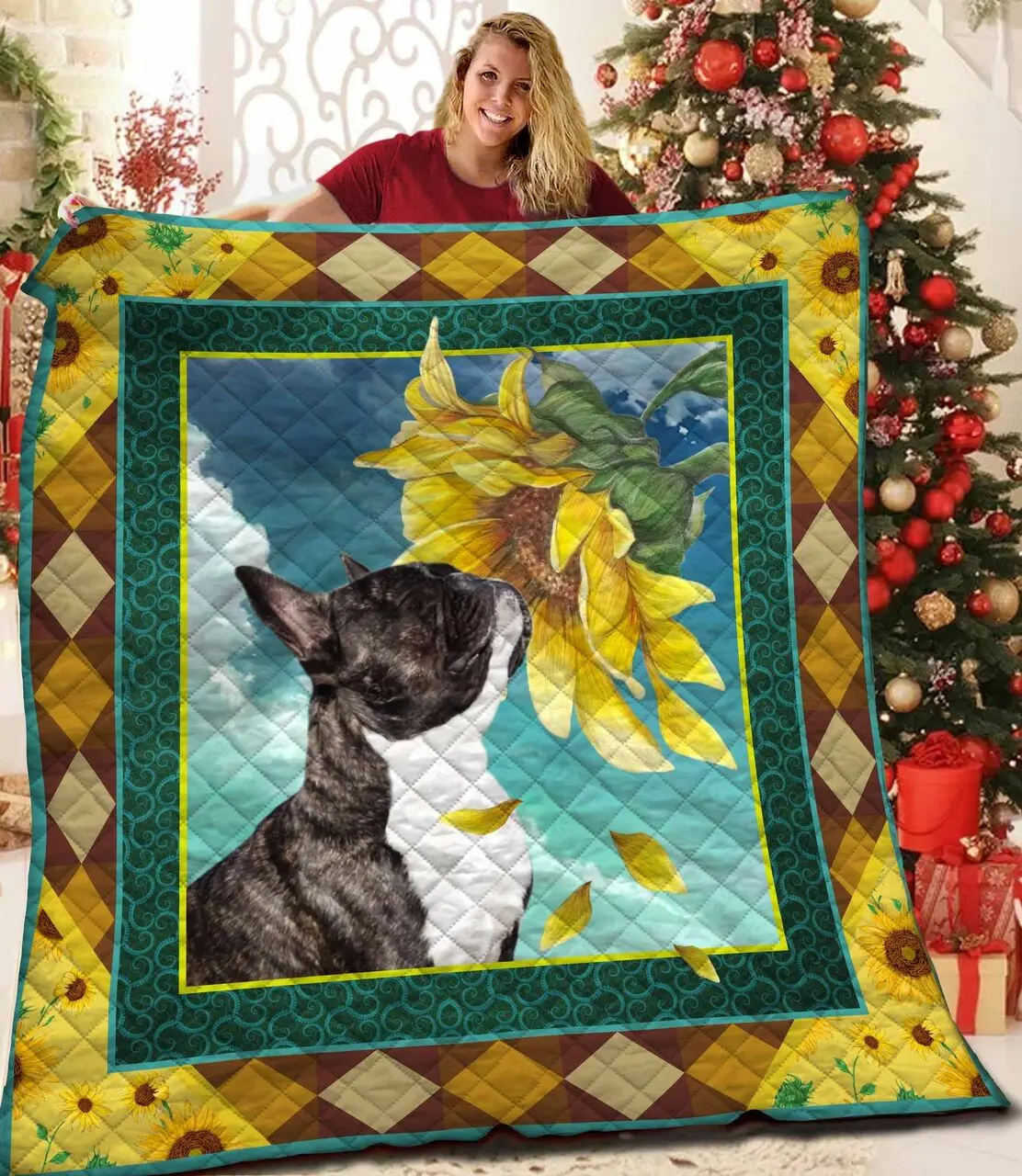 French Bulldog Sunflower Quilt Ghl and Home Decor