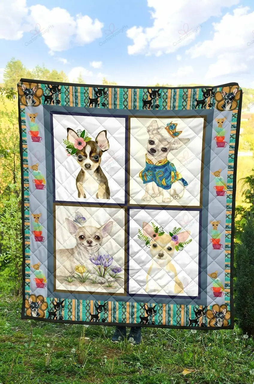 Funny Chihuahua With Flowers Quilt Blanket Great Customized Blanket Gifts For Birthday Christmas Thanksgiving and Home Decor