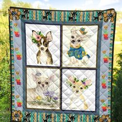 Funny Chihuahua With Flowers Quilt Blanket Great Customized Blanket Gifts For Birthday Christmas Thanksgiving and Home Decor