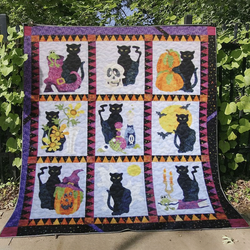Funny Halloween Black Cat Quilt Gbr and Home Decor