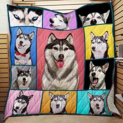 Funny Husky Faces Quilt Blanket ABC07111642 and Home Decor